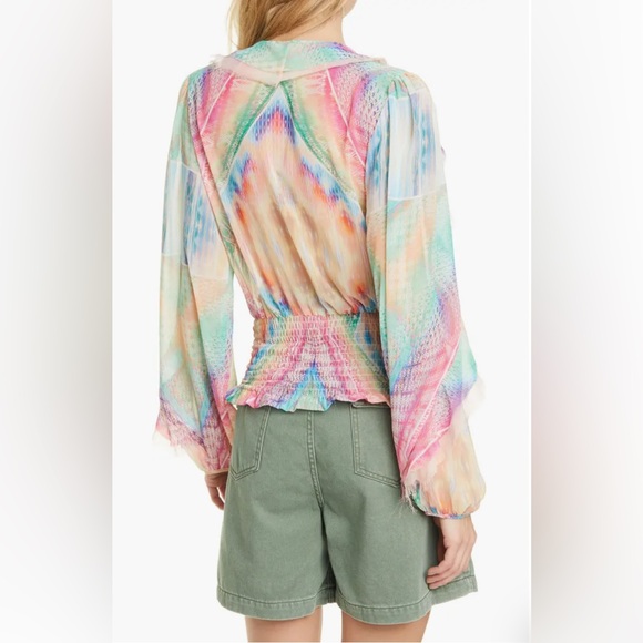 Le Superbe Good Vibrations Print Ruffle Blouse M - Picture 6 of 12
